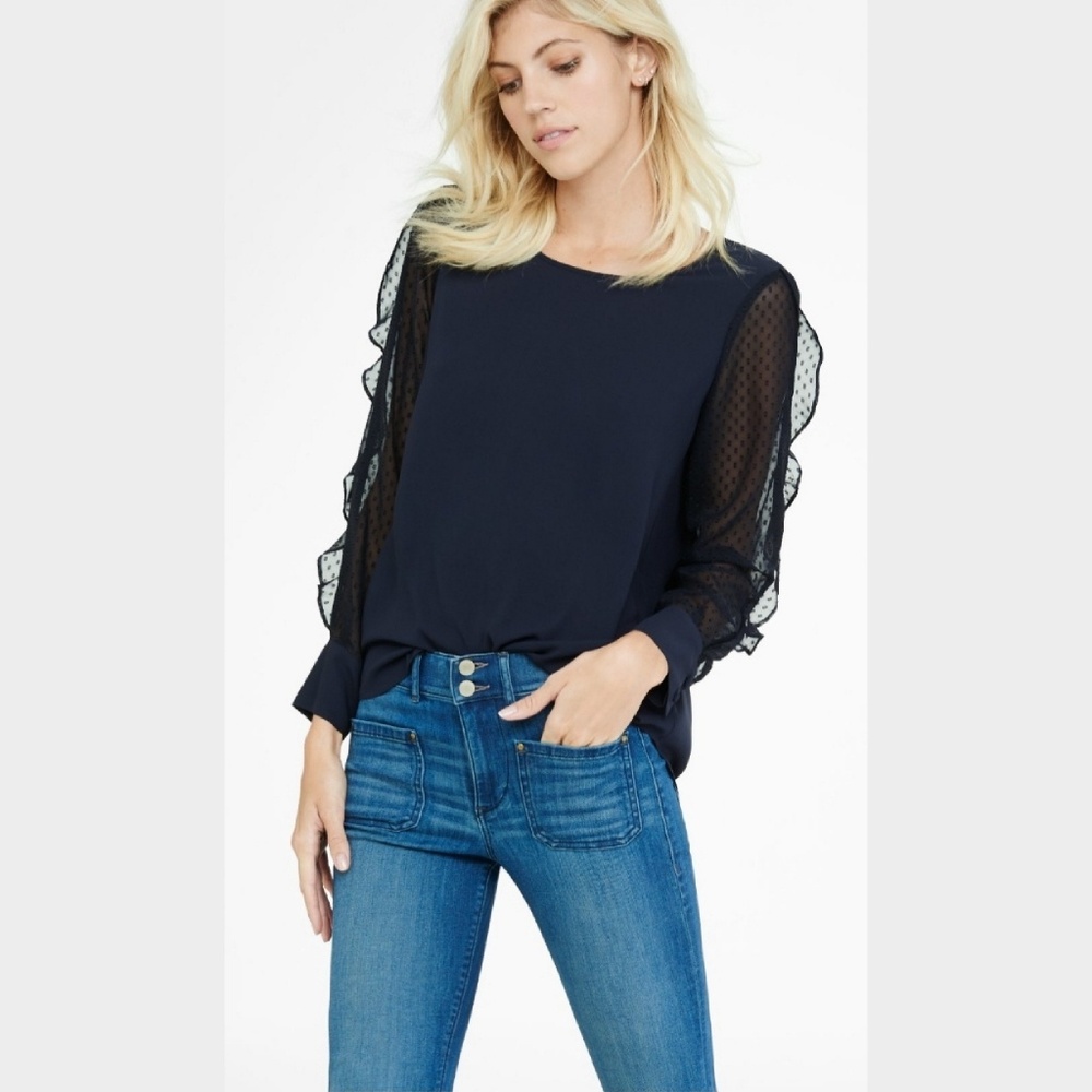 Navy Ruffled Sleeve Blouse